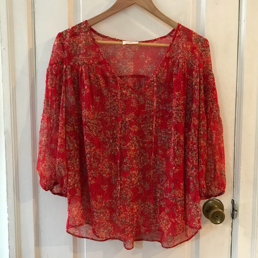 Urban Outfitters Red Floral Peasant Top